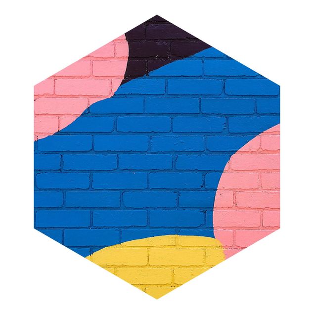 Papier peint panoramique hexagonal autocollant - Colourful Brick Wall In Blue And Pink