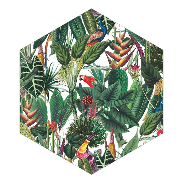 Papier peint vert Motif coloré forêt tropicale humide