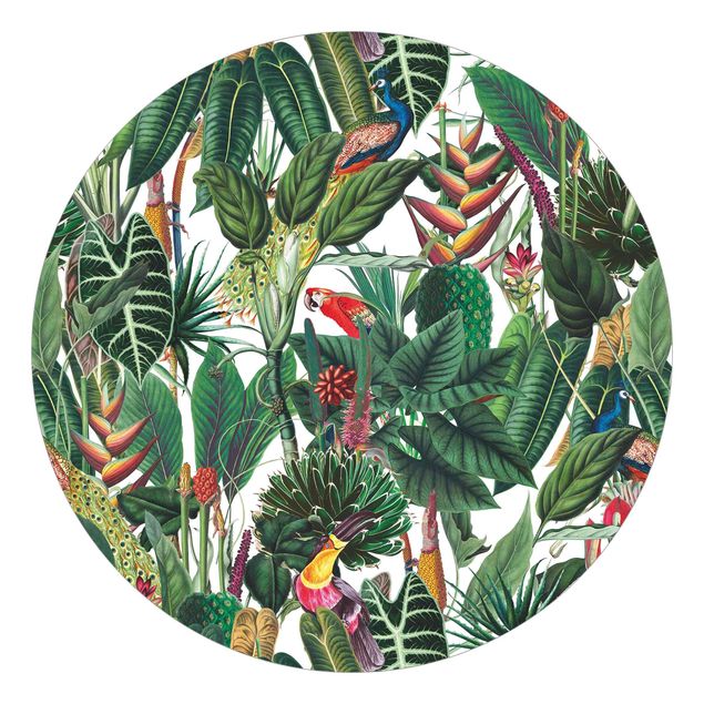 Papier peint fleurs Motif coloré forêt tropicale humide