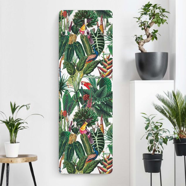 Porte-manteaux muraux avec fleurs Motif coloré forêt tropicale humide