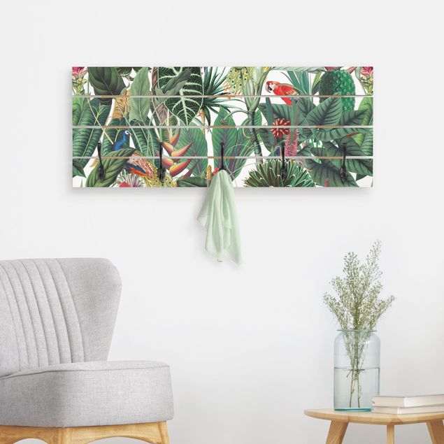 Porte-manteaux muraux avec fleurs Motif coloré forêt tropicale humide