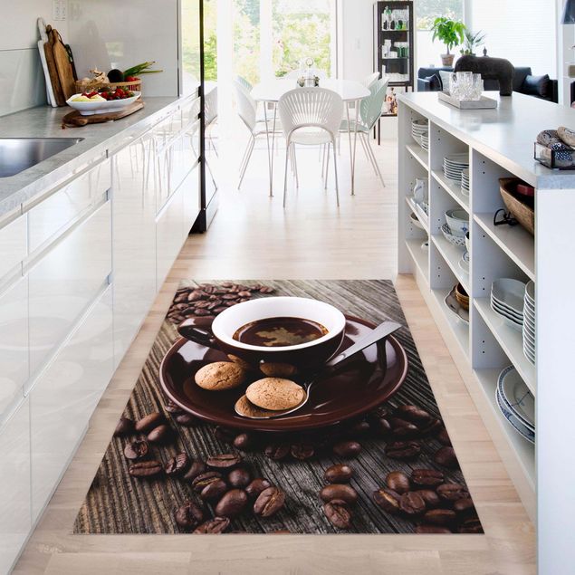 tapis terrasse Tasses à café avec grains de café