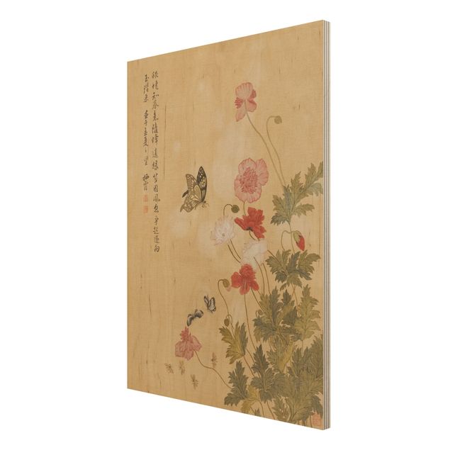 Tableaux en bois avec fleurs Yuanyu Ma - Coquelicot et papillon
