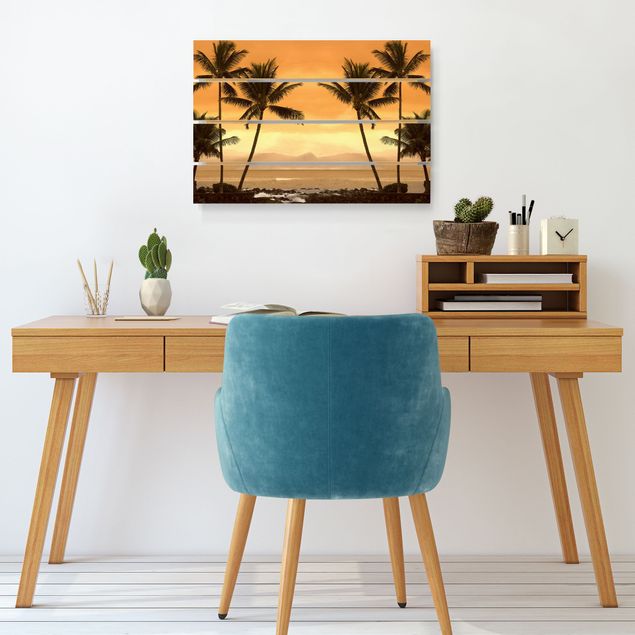Tableaux en bois avec paysage Coucher de soleil des Caraïbes II