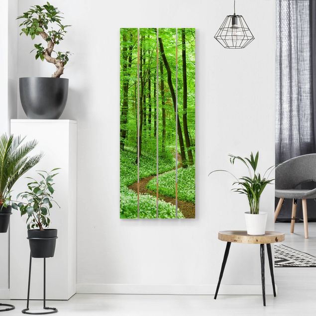 Tableaux en bois avec paysage Chemin de forêt romantique