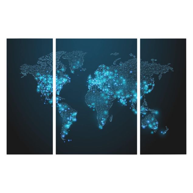 Tableau ton bleu Carte du monde connectée