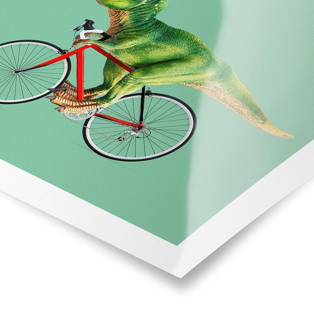 Poster animaux Dinosaure avec bicyclette