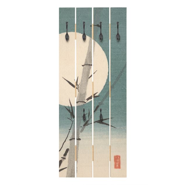 Porte manteau mural bleu Dessin Japonais Bambou Et Lune