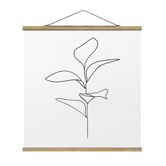 Tableau abstrait Line Art Feuilles de plantes Noir et Blanc