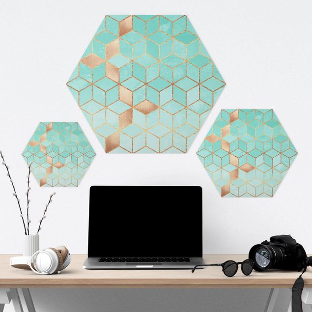 Hexagone en forex - Turquoise White Golden Geometry