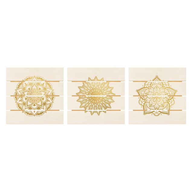 Impression sur bois - Mandala Flower Sun Illustration Set Gold