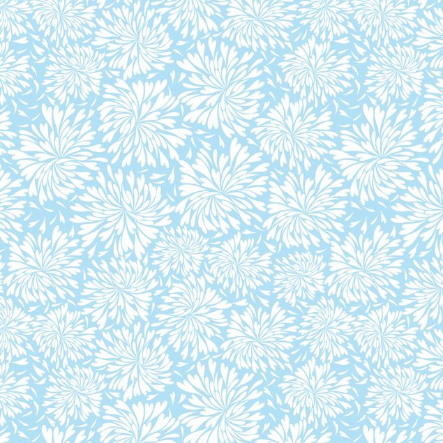 Stickers porte placard Motif floral scandinave moderne bleu clair