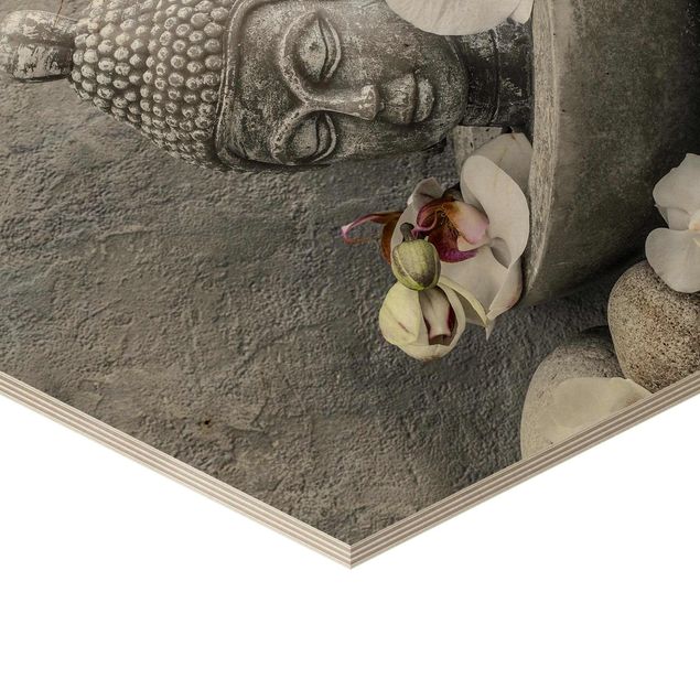 Tableau décoration Bouddha Zen, Orchidée et Pierre