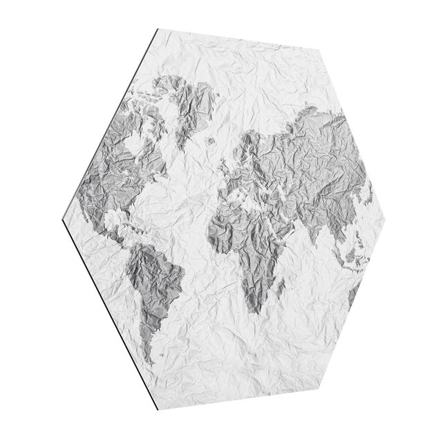 Tableaux dessins Carte du Monde en Papier Blanc Gris