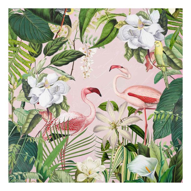 Tableaux de Andrea Haase Flamants tropicaux avec plantes en rose