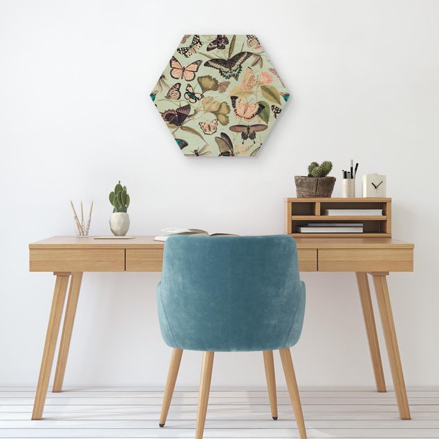 Tableaux en bois avec fleurs Collage Vintage - Papillons et Libellules