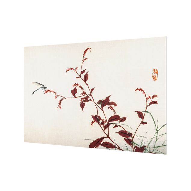 Fond de hotte - Asian Vintage Drawing Red Branch With Dragonfly