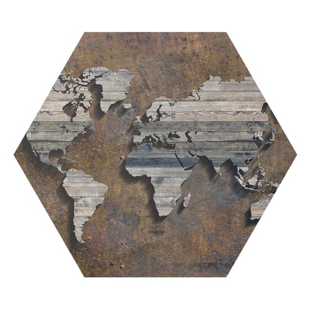 Forex tableau Carte du monde avec grille en bois