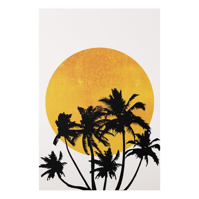 Tableau paysages Palmiers devant un soleil doré