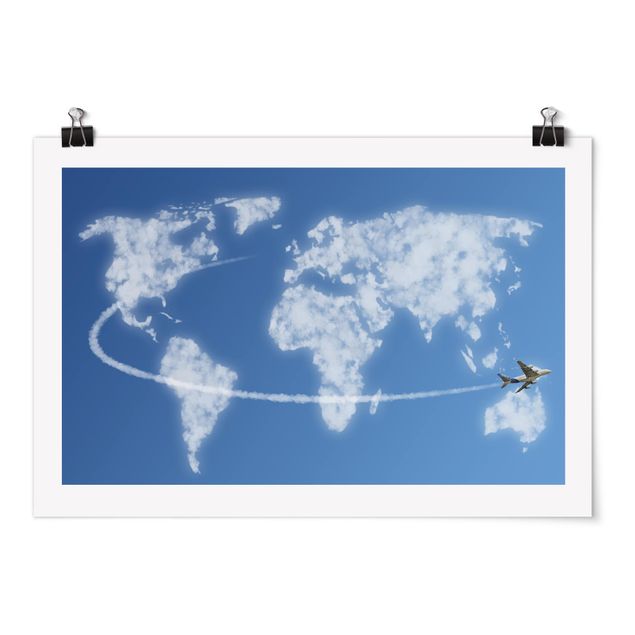 Posters mappemonde Voyage dans le monde au-dessus des nuages