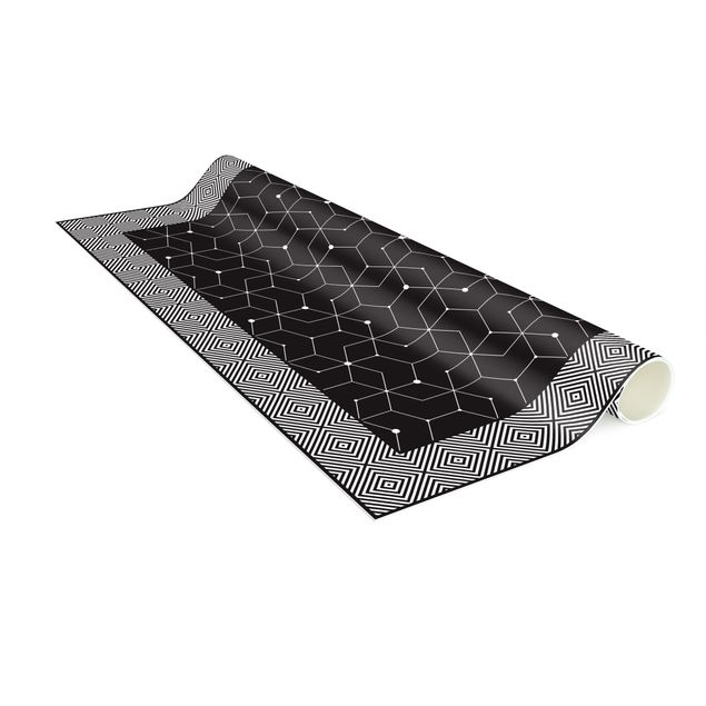 tapis effet carreaux de ciment Carreaux géométriques lignes pointillées noir avec bordure
