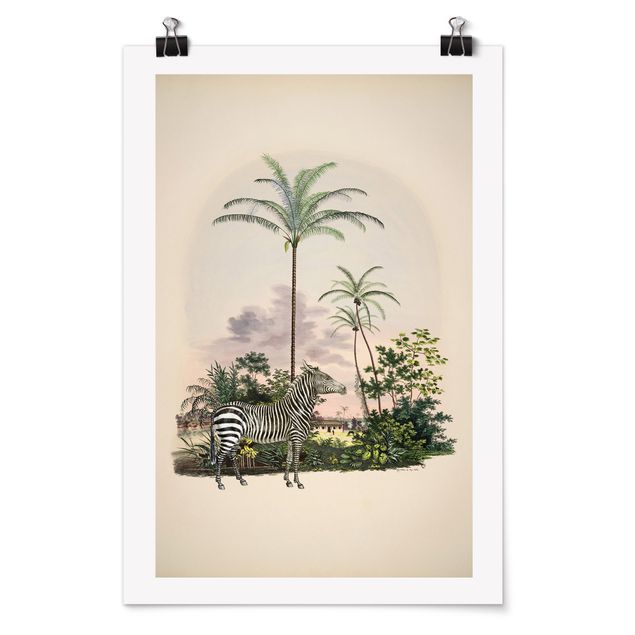 Tableaux animaux Illustration de Zèbre Devant Des Palmiers