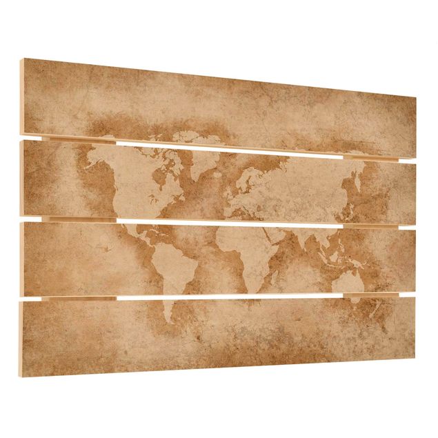 Impression sur bois - Antique World Map
