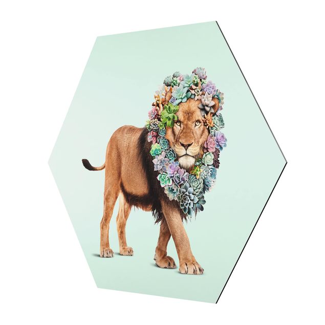 Tableaux animaux Lion avec Succulents