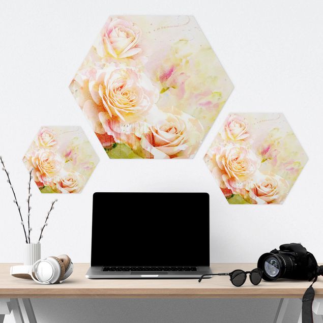 Hexagone en forex - Watercolour Rose Composition