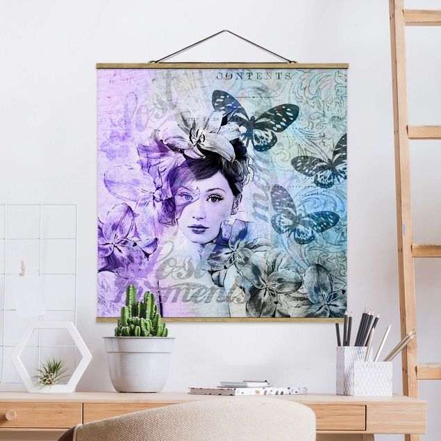 Déco murale cuisine Collage Shabby Chic - Portrait avec papillons