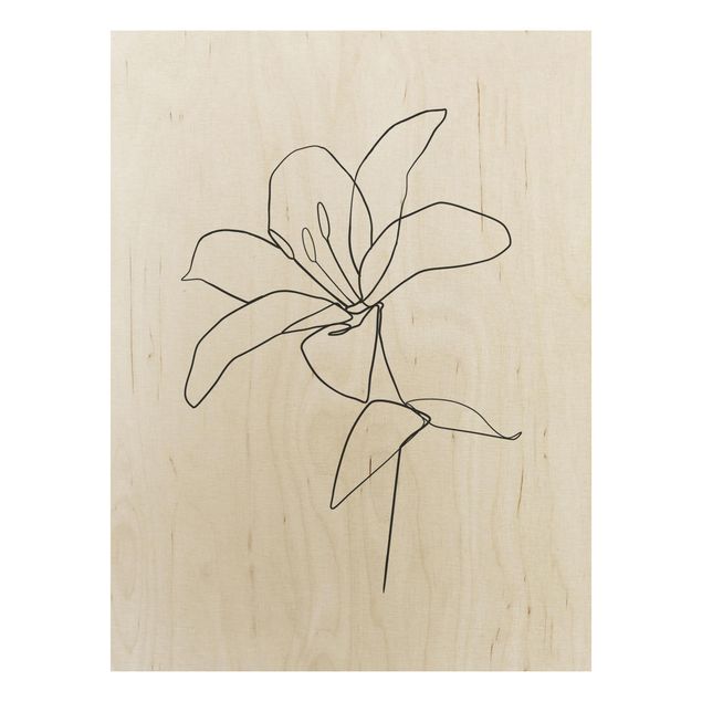 Tableaux en bois avec fleurs Line Art Fleur Noir et Blanc