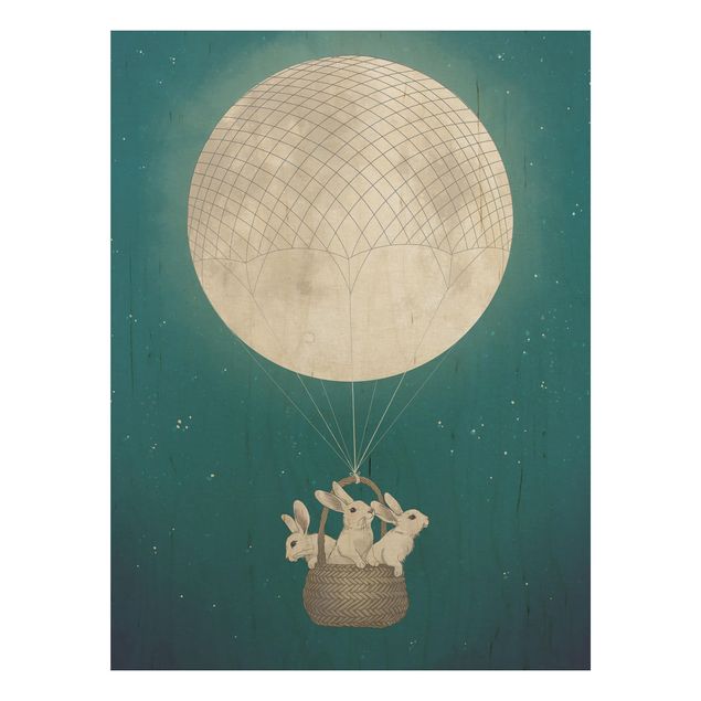 Tableau décoration Illustration Lapins Lune comme Montgolfière Ciel étoilé