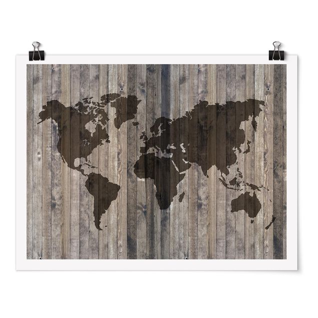 Posters mappemonde Carte du monde en bois