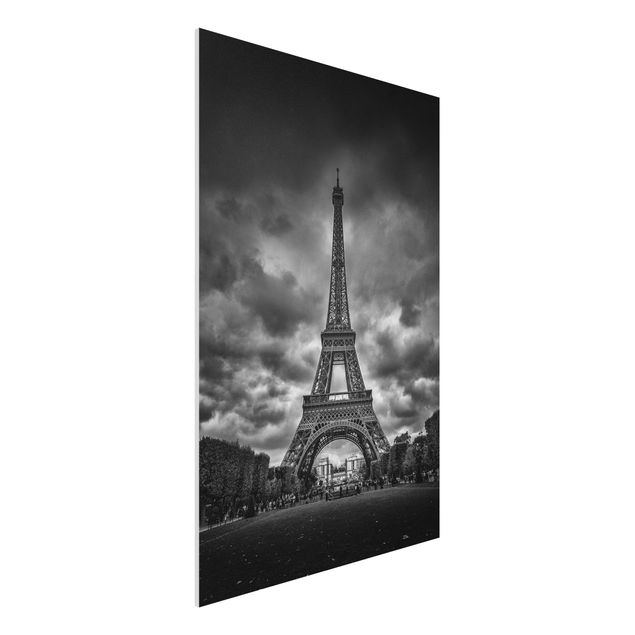 Décorations cuisine Tour Eiffel devant des nuages en noir et blanc