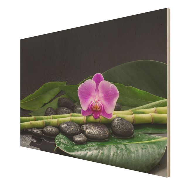 Tableaux de Uwe Merkel Bambou vert avec fleur d'orchidée