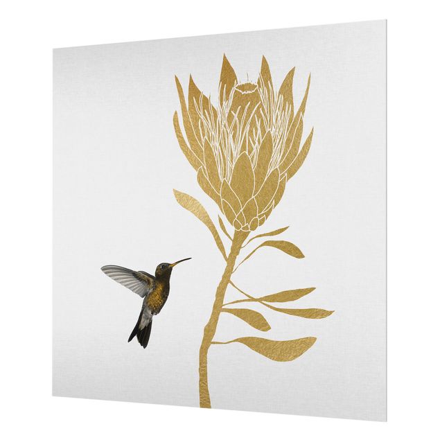 Fonds de hotte - Hummingbird And Tropical Golden Blossom - Carré 1:1