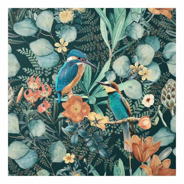 Tableaux de Andrea Haase Paradis floral martin-pêcheur et colibri