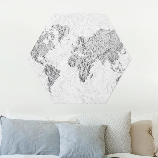 Déco mur cuisine Carte du Monde en Papier Blanc Gris