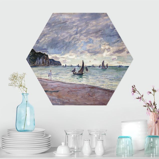 Décorations cuisine Claude Monet - Bateaux de pêche devant la plage et les falaises de Pourville