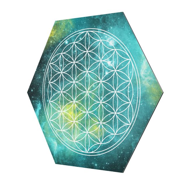 Tableau hexagonal Fleur de vie à la lumière des étoiles