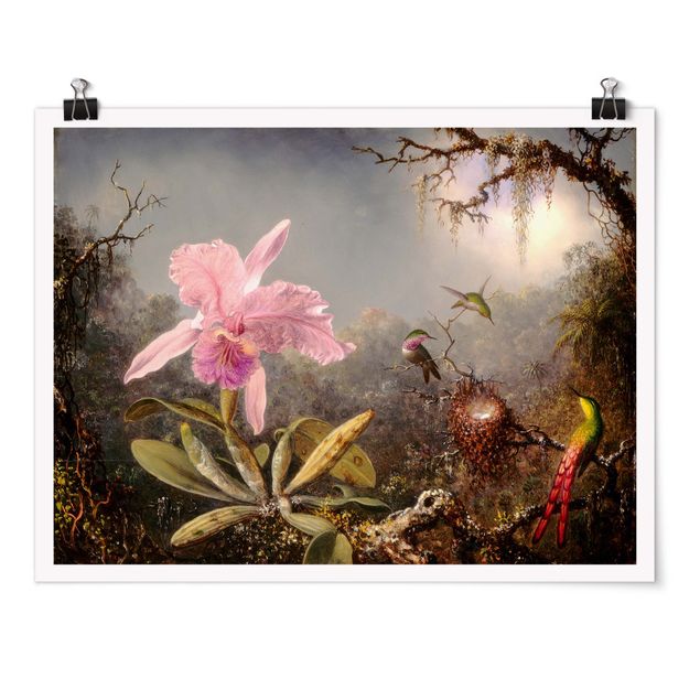 Tableau moderne Martin Johnson Heade - Orchidée et trois colibris