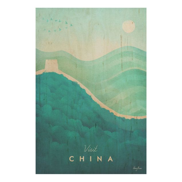 Tableau vintage bois Poster de voyage - Chine