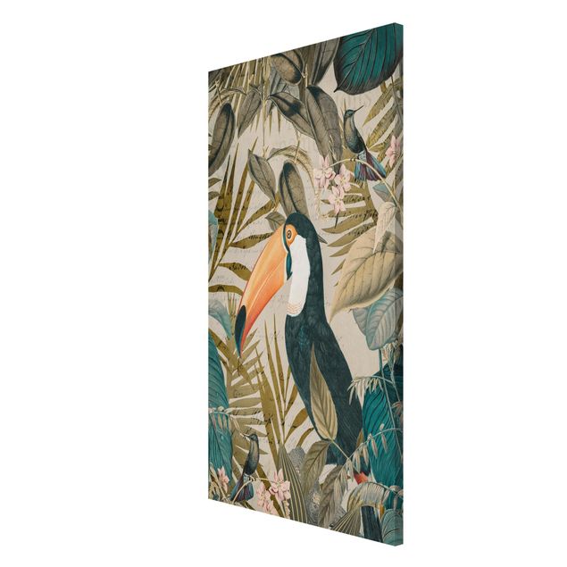Tableaux magnétiques avec fleurs Collage vintage - Toucan dans la jungle