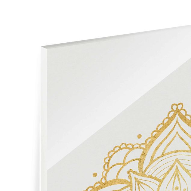 Tableau en verre - Mandala Flower Illustration White Gold