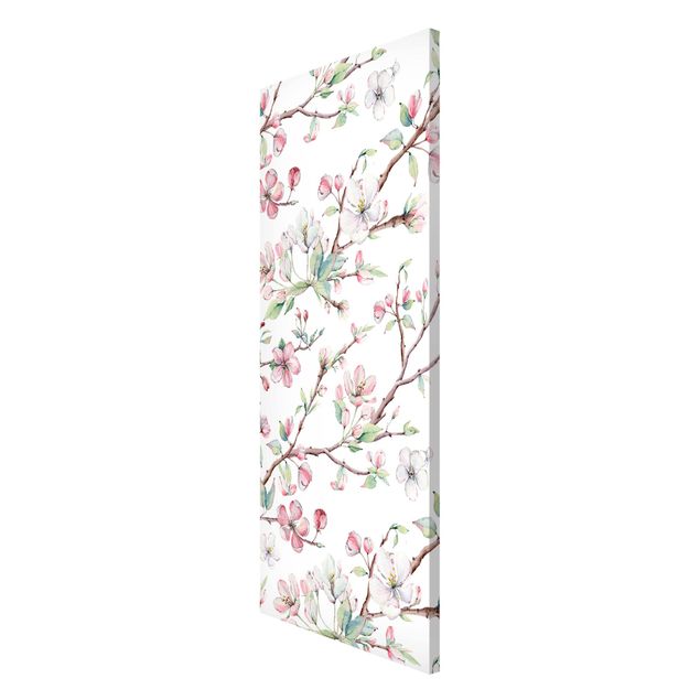 Tableaux modernes Aquarelle - Branches de pommiers en fleur rose clair et blanc
