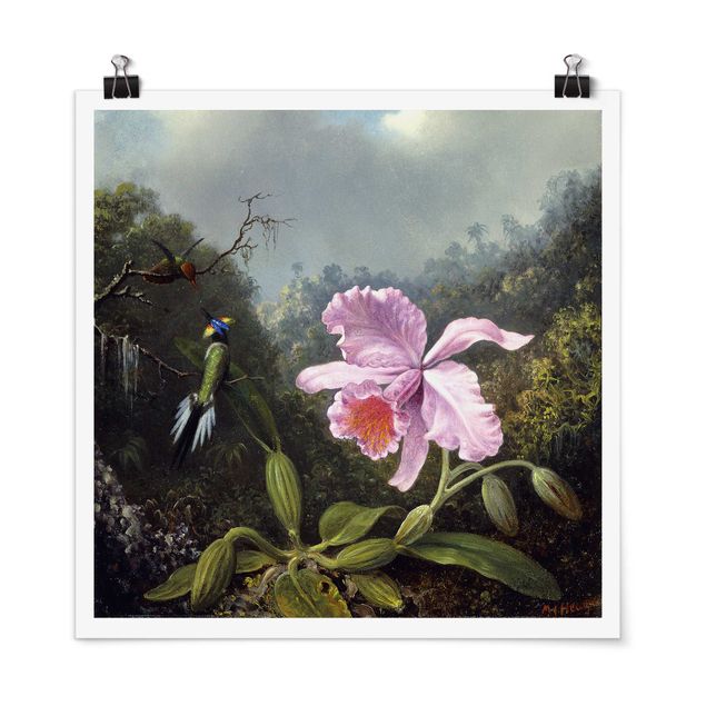 Tableau moderne Martin Johnson Heade - Nature morte avec une orchidée et un couple de colibris