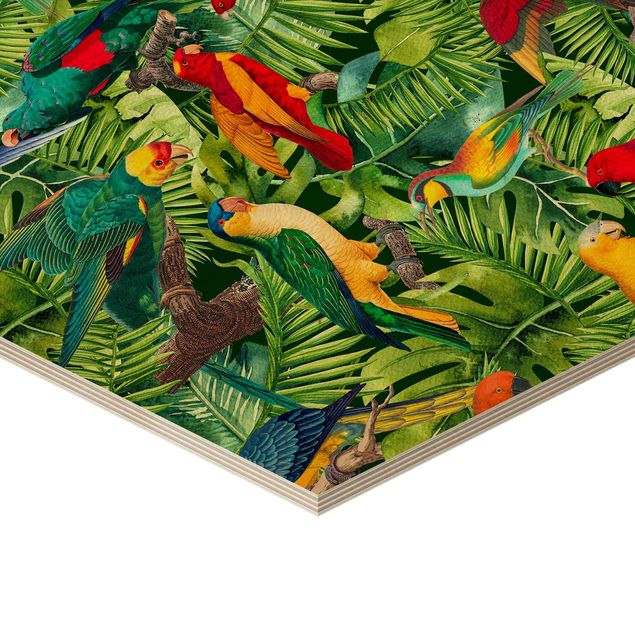 Tableau décoration Collage coloré - Perroquets dans la jungle