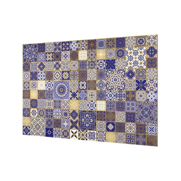 Fonds de hotte - Oriental Tiles Blue With Golden Shimmer - Format paysage 3:2