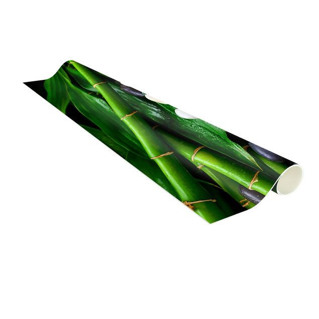 tapis motif bambou Bambou vert avec pierres zen