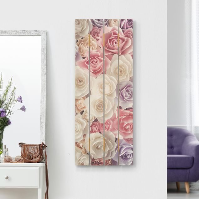 Tableaux en bois avec fleurs Pastel Paper Art Roses